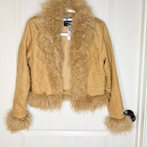 Love Tree Tan Faux Fur Trim Jacket Women’s Size Small NWOT